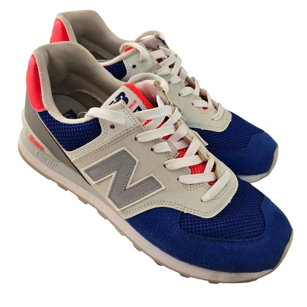 Gorpcore New Balance 574 Men’s Sneakers Blue Suede & Mesh Neon Pink Accents 9